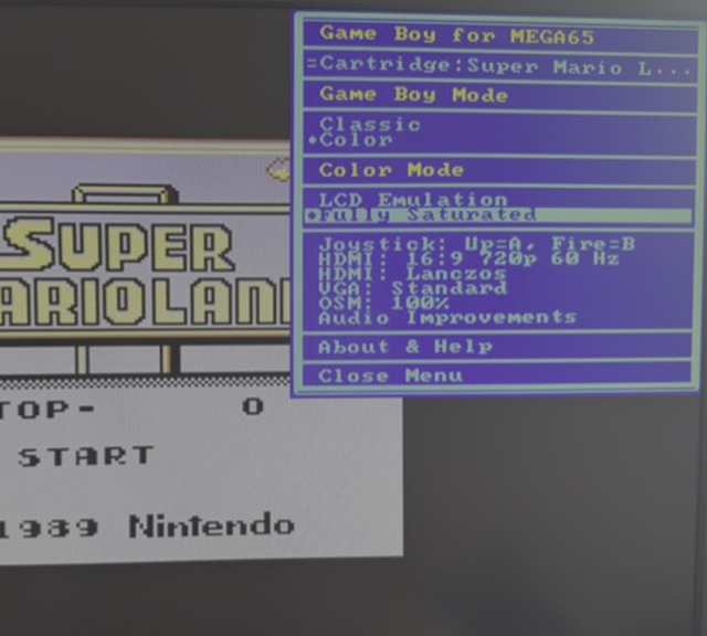 Game Boy for MEGA65 on-screen menu