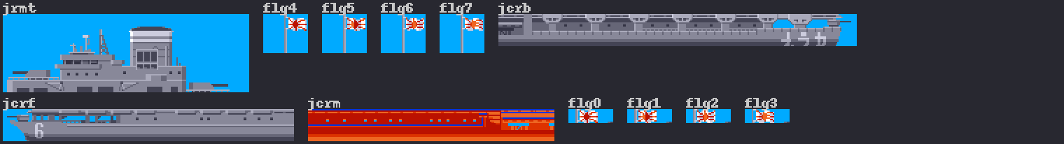 Twelve shapes with their names: the carrier's pieces and flags.