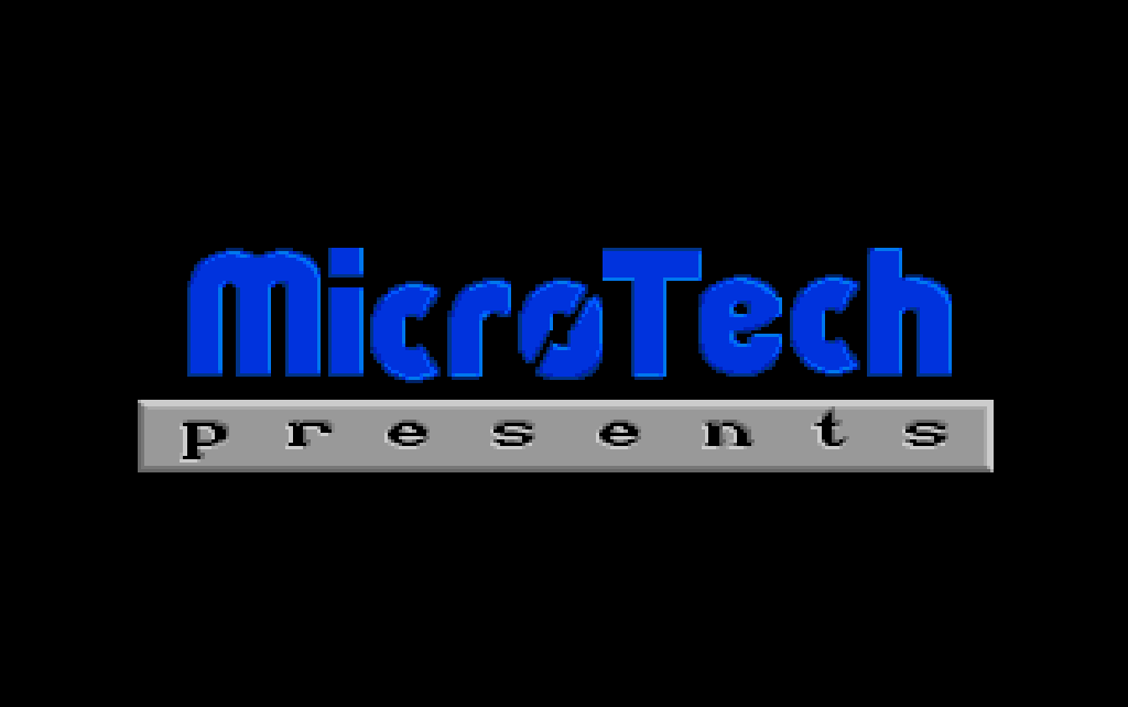 The first picture of the title sequence on this disk: blue lettering on black over a grey bar, the crack group's picture in place of the publisher's logo.