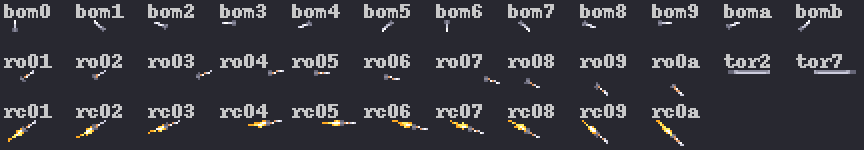 Twelve bomb frames, twenty rocket frames and a torpedo's two, tiny, with their names.